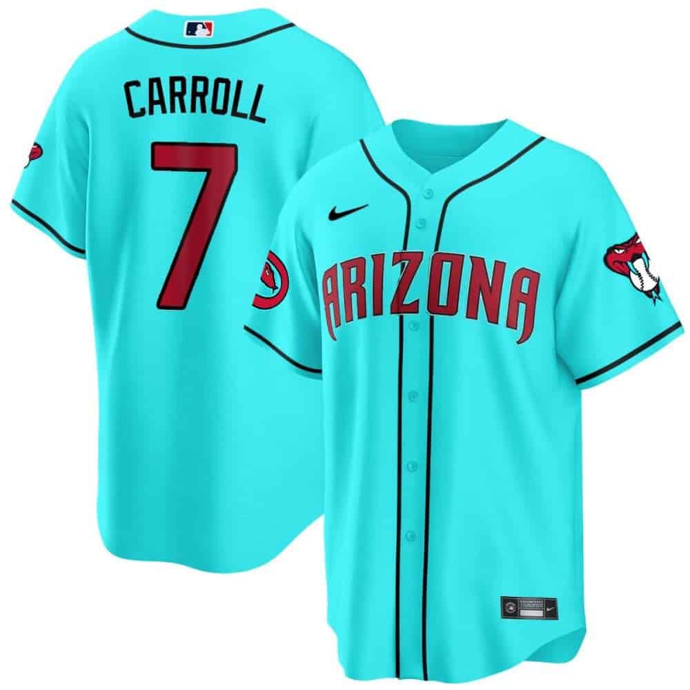 Men Arizona Diamondback #7 Carroll Light Blue 2024 Nike Cool Base MLB Jersey style 1